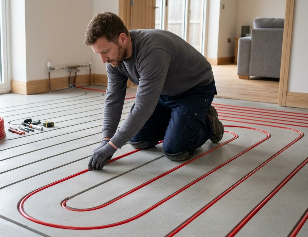 Vloerverwarming infrezen in bestaande dekvloer